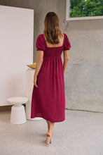 Load image into Gallery viewer, Lulu Tie Front Wine Midi Dress