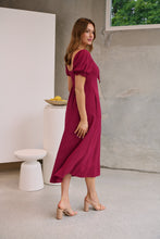 Load image into Gallery viewer, Lulu Tie Front Wine Midi Dress