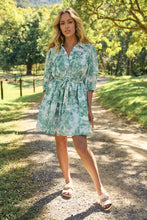 Load image into Gallery viewer, Gabrielle 3/4 Sleeve White/Green Print Collared Dress