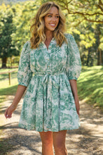 Load image into Gallery viewer, Gabrielle 3/4 Sleeve White/Green Print Collared Dress