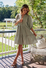 Load image into Gallery viewer, Alissa Green Gingham Print Smock Dress