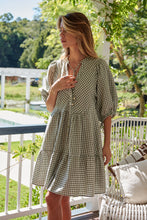 Load image into Gallery viewer, Alissa Green Gingham Print Smock Dress