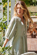 Load image into Gallery viewer, Alissa Green Gingham Print Smock Dress