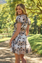 Load image into Gallery viewer, Sonya Black/Beige Leaf Print Frill Smock Dress