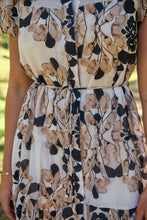 Load image into Gallery viewer, Sonya Black/Beige Leaf Print Frill Smock Dress
