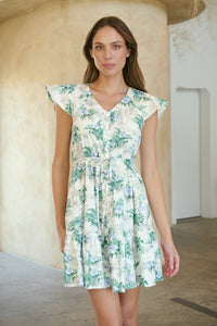 Amerella White/Green/Blue Palm Print Summer Dress