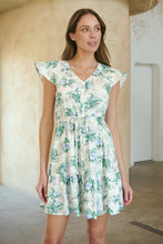 Load image into Gallery viewer, Amerella White/Green/Blue Palm Print Summer Dress