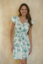 Load image into Gallery viewer, Amerella White/Green/Blue Palm Print Summer Dress