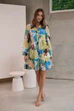 Load image into Gallery viewer, Ashlynn Blue/Lime Smock Tie Waist Dress