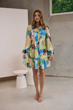 Load image into Gallery viewer, Ashlynn Blue/Lime Smock Tie Waist Dress