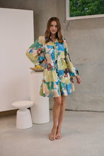 Load image into Gallery viewer, Ashlynn Blue/Lime Smock Tie Waist Dress
