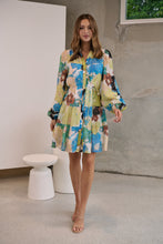 Load image into Gallery viewer, Ashlynn Blue/Lime Smock Tie Waist Dress
