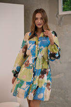 Load image into Gallery viewer, Ashlynn Blue/Lime Smock Tie Waist Dress