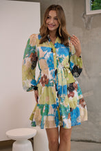 Load image into Gallery viewer, Ashlynn Blue/Lime Smock Tie Waist Dress