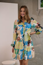 Load image into Gallery viewer, Ashlynn Blue/Lime Smock Tie Waist Dress
