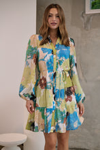 Load image into Gallery viewer, Ashlynn Blue/Lime Smock Tie Waist Dress