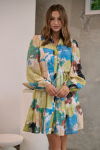Load image into Gallery viewer, Ashlynn Blue/Lime Smock Tie Waist Dress