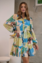 Load image into Gallery viewer, Ashlynn Blue/Lime Smock Tie Waist Dress