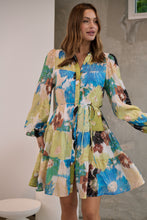 Load image into Gallery viewer, Ashlynn Blue/Lime Smock Tie Waist Dress