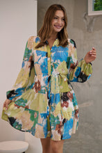 Load image into Gallery viewer, Ashlynn Blue/Lime Smock Tie Waist Dress