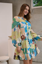 Load image into Gallery viewer, Ashlynn Blue/Lime Smock Tie Waist Dress