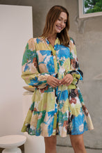 Load image into Gallery viewer, Ashlynn Blue/Lime Smock Tie Waist Dress