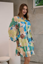 Load image into Gallery viewer, Ashlynn Blue/Lime Smock Tie Waist Dress