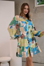 Load image into Gallery viewer, Ashlynn Blue/Lime Smock Tie Waist Dress