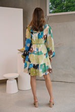 Load image into Gallery viewer, Ashlynn Blue/Lime Smock Tie Waist Dress