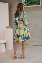 Load image into Gallery viewer, Ashlynn Blue/Lime Smock Tie Waist Dress