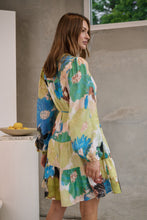 Load image into Gallery viewer, Ashlynn Blue/Lime Smock Tie Waist Dress