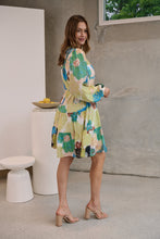 Load image into Gallery viewer, Ashlynn Blue/Lime Smock Tie Waist Dress