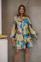 Load image into Gallery viewer, Ashlynn Blue/Lime Smock Tie Waist Dress
