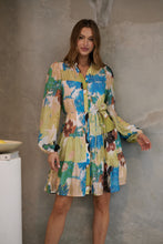 Load image into Gallery viewer, Ashlynn Blue/Lime Smock Tie Waist Dress
