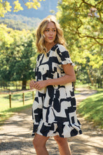 Load image into Gallery viewer, Aviana Black/Cream Print Smock Dress