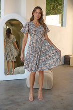 Load image into Gallery viewer, Carina Cream Black Rust Print Short Sleeve Dress