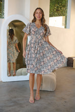 Load image into Gallery viewer, Carina Cream Black Rust Print Short Sleeve Dress