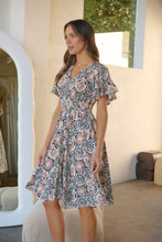 Load image into Gallery viewer, Carina Cream Black Rust Print Short Sleeve Dress