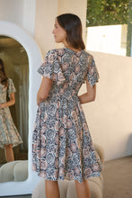 Load image into Gallery viewer, Carina Cream Black Rust Print Short Sleeve Dress