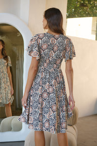 Carina Cream Black Rust Print Short Sleeve Dress