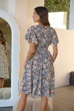 Load image into Gallery viewer, Carina Cream Black Rust Print Short Sleeve Dress