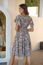 Load image into Gallery viewer, Carina Cream Black Rust Print Short Sleeve Dress