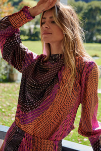 Esmeralda Purple/Orange Print Top Skirt Set
