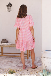Alana Pink Gingham Print Smock Dress