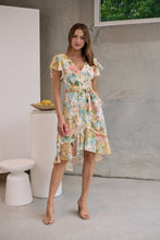 Load image into Gallery viewer, Aida Green Multi Floral Print Frill Evening Dress