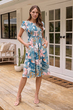 Load image into Gallery viewer, Tonya Sage Floral Print Shirred Midi Dress