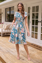Load image into Gallery viewer, Tonya Sage Floral Print Shirred Midi Dress