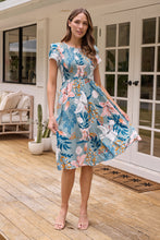 Load image into Gallery viewer, Tonya Sage Floral Print Shirred Midi Dress