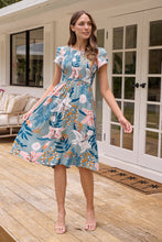 Load image into Gallery viewer, Tonya Sage Floral Print Shirred Midi Dress