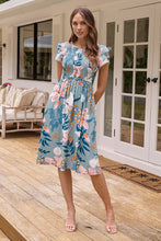Load image into Gallery viewer, Tonya Sage Floral Print Shirred Midi Dress